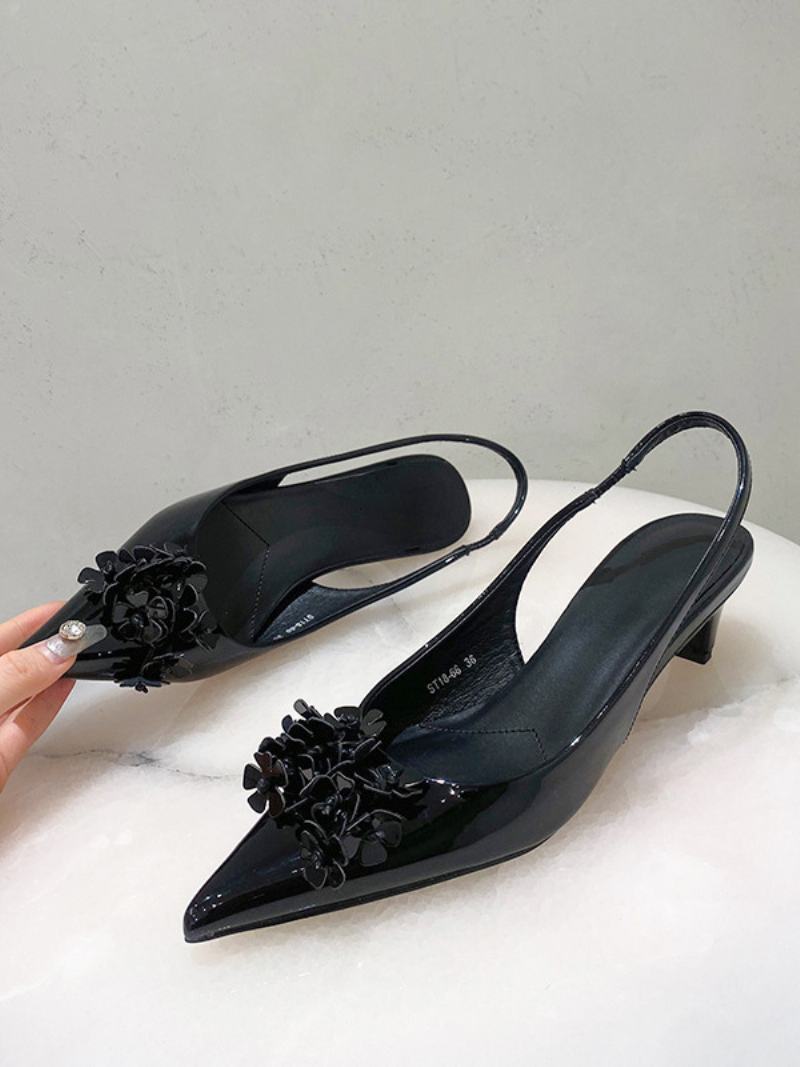 Dámské Lodičky Kitten Heel Z Pu Kůže Na Středně Nízkém Podpatku - Černá