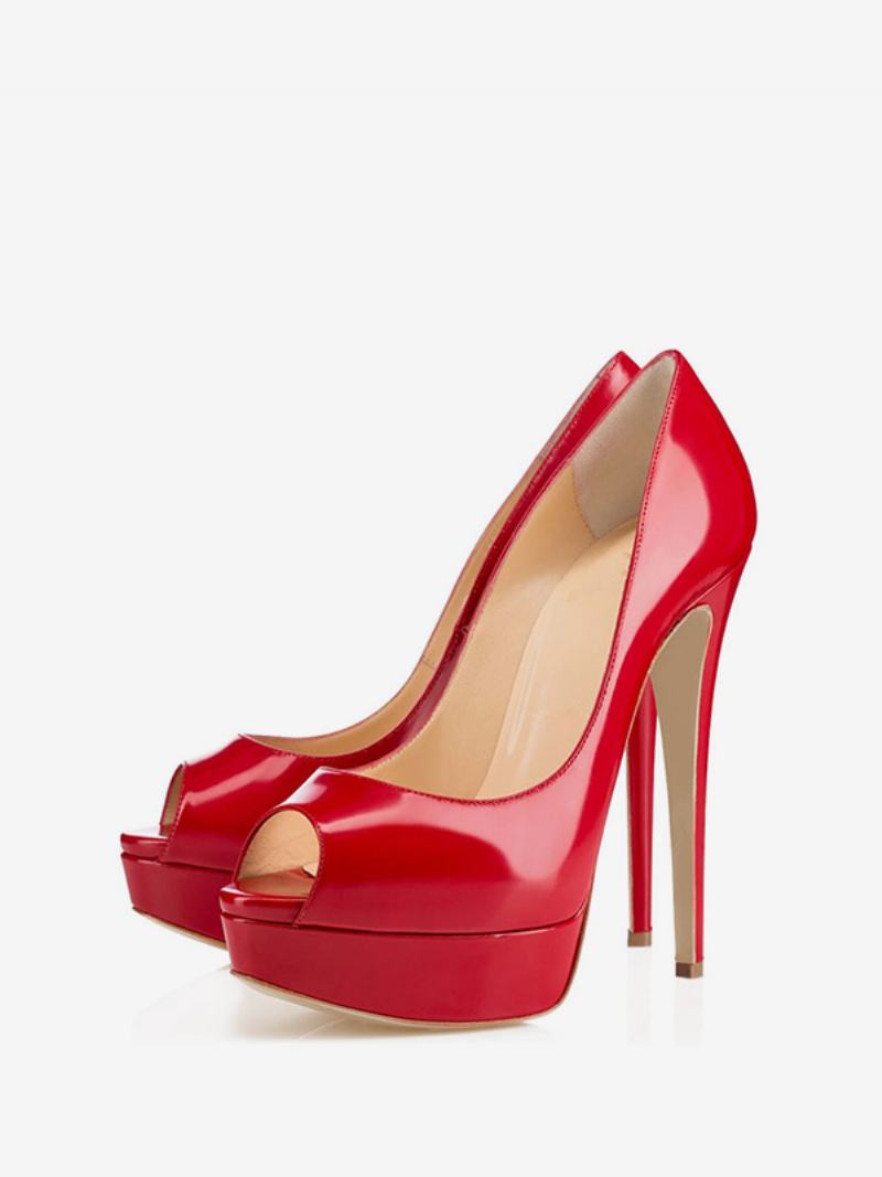 Dámské Lodičky Na Platformě Peep Toe Z Lakované Kůže Jehlovém Podpatku Sexy Párty