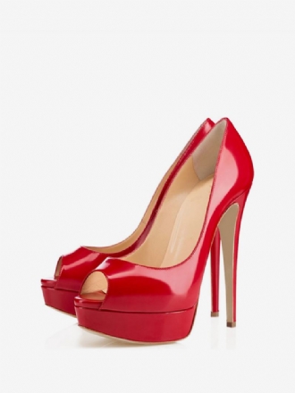 Dámské Lodičky Na Platformě Peep Toe Z Lakované Kůže Jehlovém Podpatku Sexy Párty