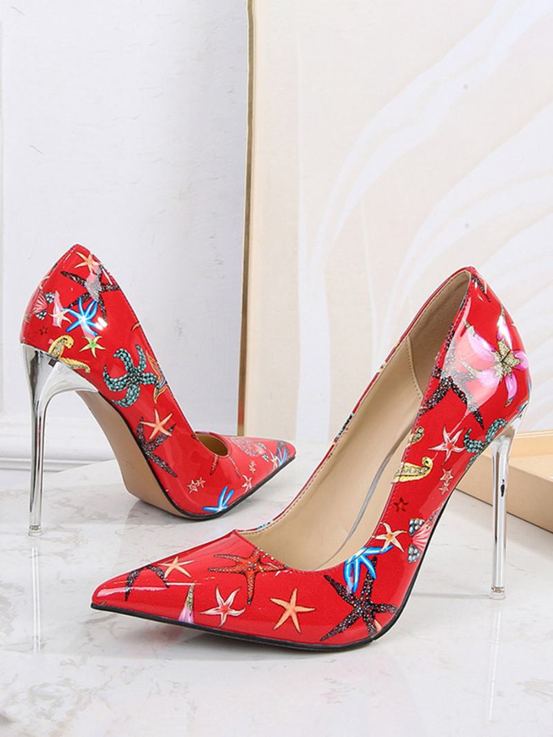 Dámské Nazouvací Lodičky Na Vysokém Podpatku Elegantní Špičaté Jehlové Podpatky Pu Kůže - Červená