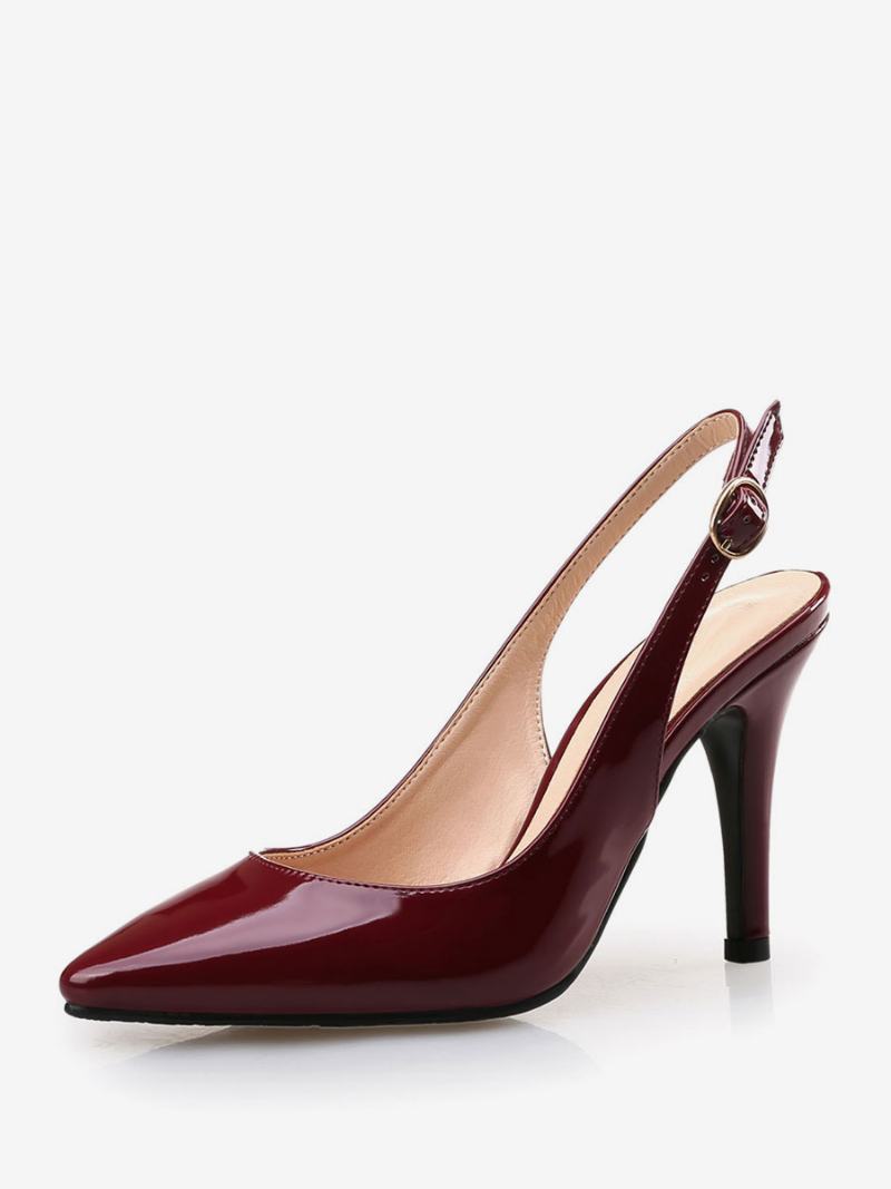 Dámské Vínové Lodičky Slingback Z Lakované Kůže Na Jehlovém Podpatku