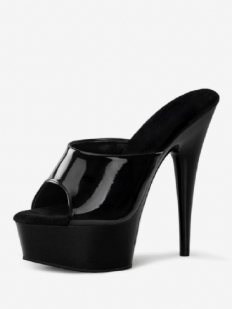 Dámské Taneční Boty Na Tyči Sexy Sandály Vysokém Podpatku Černá Kůže Peep Toe Jehlové Plochého Tvaru Stripper