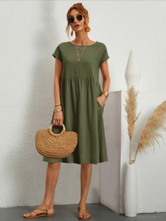 Dámské Shift Šaty S Krátkými Rukávy Ležérní Jewel Neck Hunter Zelené Tunikové