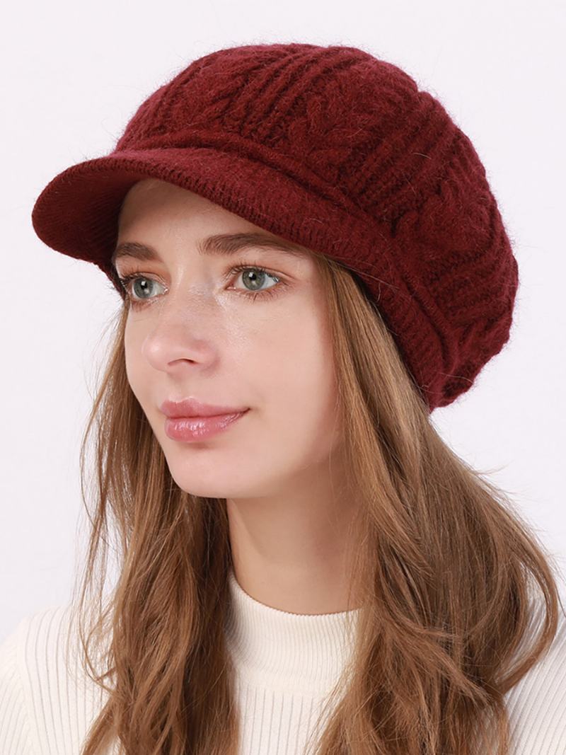 Beret Hat Knit Jednobarevné Denní Ležérní Podzimní Zimní Čepice Pro Ženy - Vínová