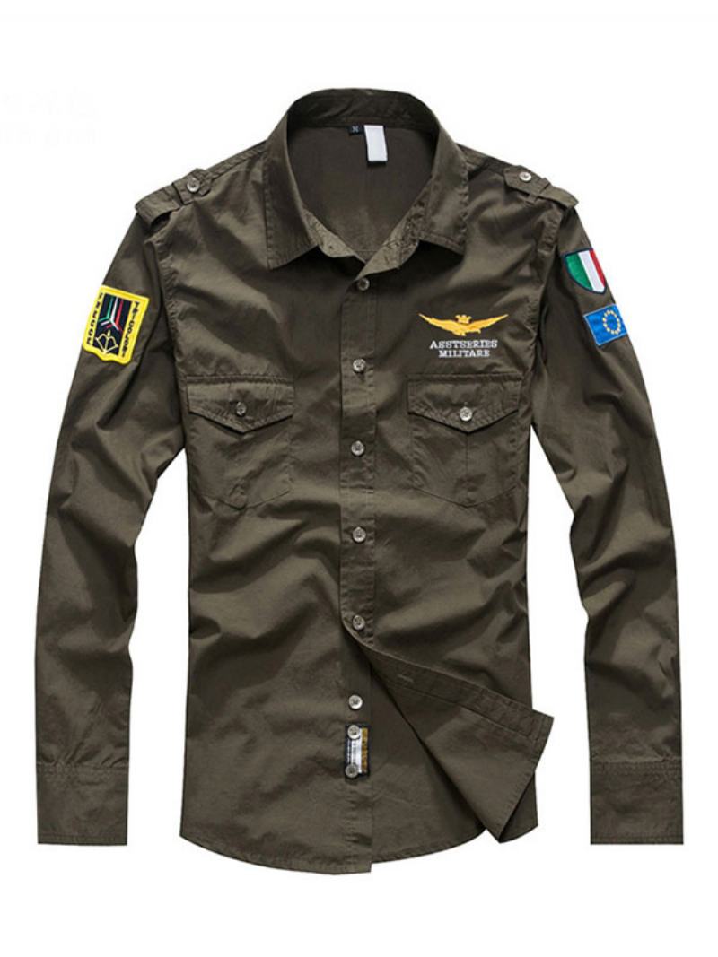 Neformální Košile Pro Muže Turndown Collar Asymetrické Patchwork Hunter Zelené Pánské - Hunter Green