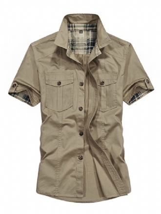 Pánské Ležérní Košile Turndown Collar Casual Asymetrické Světle Hnědé