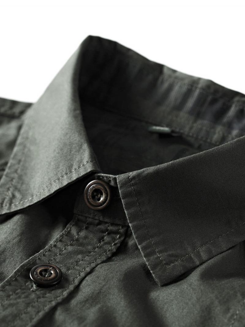 Pánské Ležérní Košile Turndown Collar Casual Asymetrické Světle Hnědé - Tmavě Zelená
