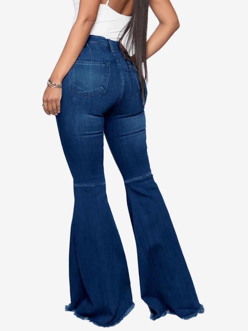 Flare Jeans Pro Ženy Raw Edge High Rise Bell Bottoms - Sytě Modrá