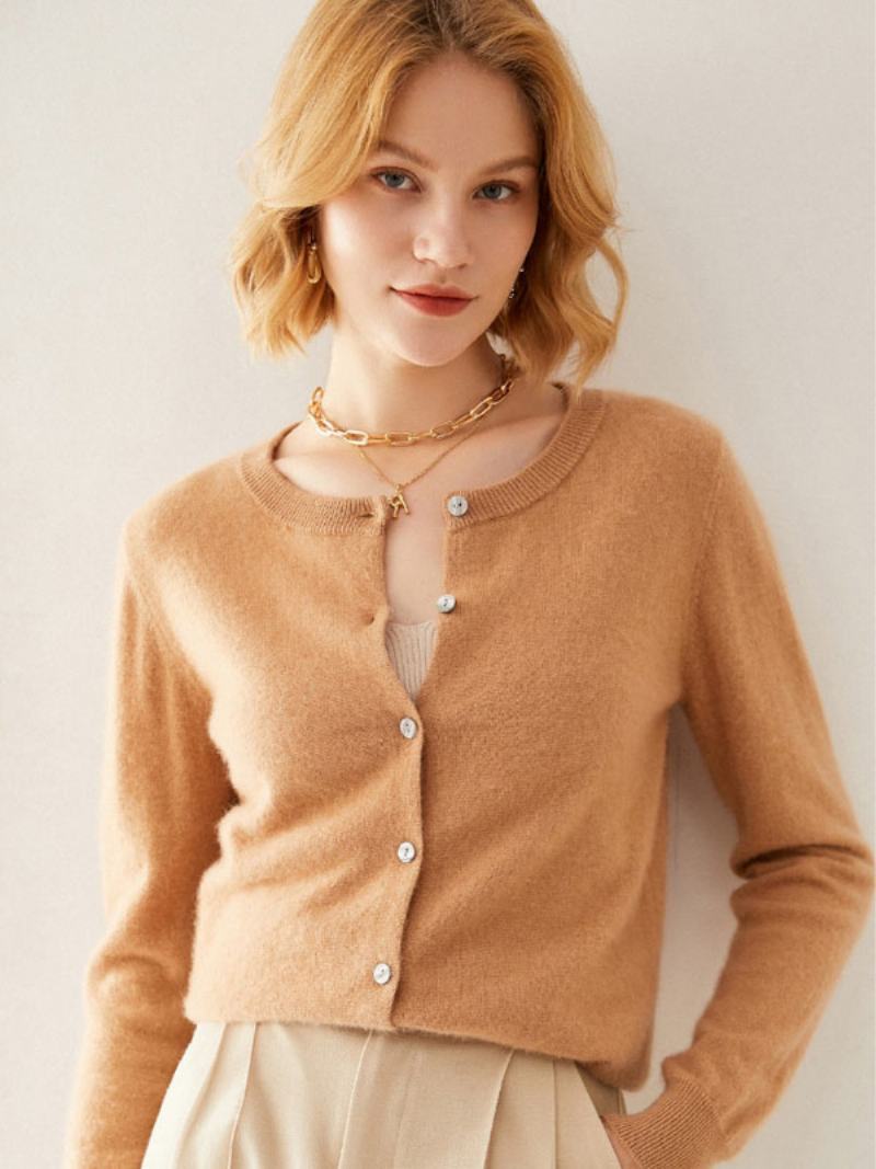 Dámské Svetry Světle Šedé 100% Vlna Dlouhé Rukávy Jewel Cardigans Krk