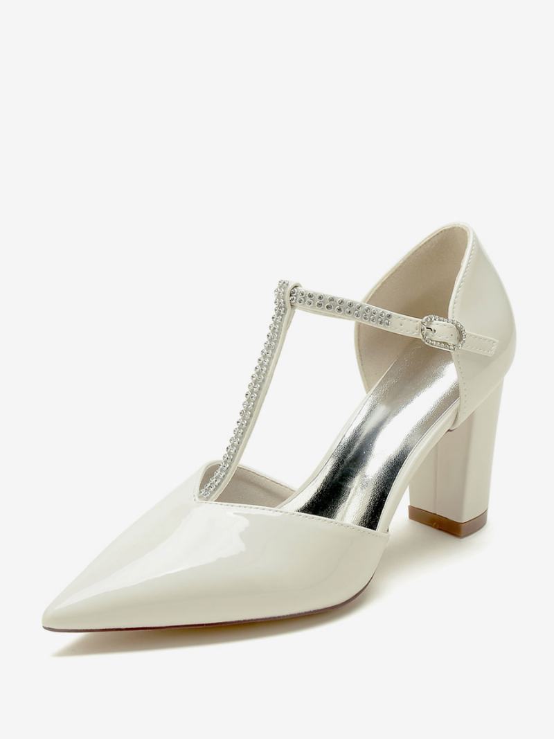 Dámské Svatební Boty Mother Of Bride Patent Pu Horní Špičaté Kamínky 3.3 Palce - Béžová