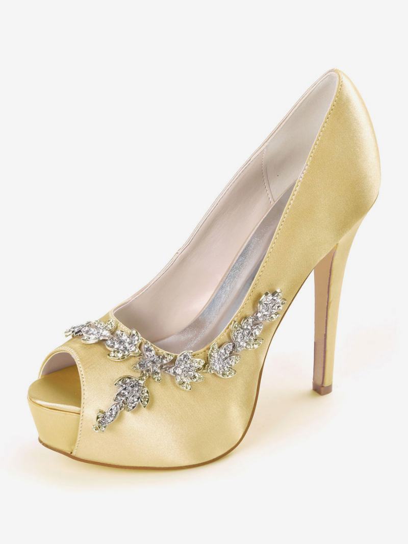 Dámské Svatební Boty Rhonestones Peep Toe Lodičky Na Jehlovém Podpatku - Zlatá