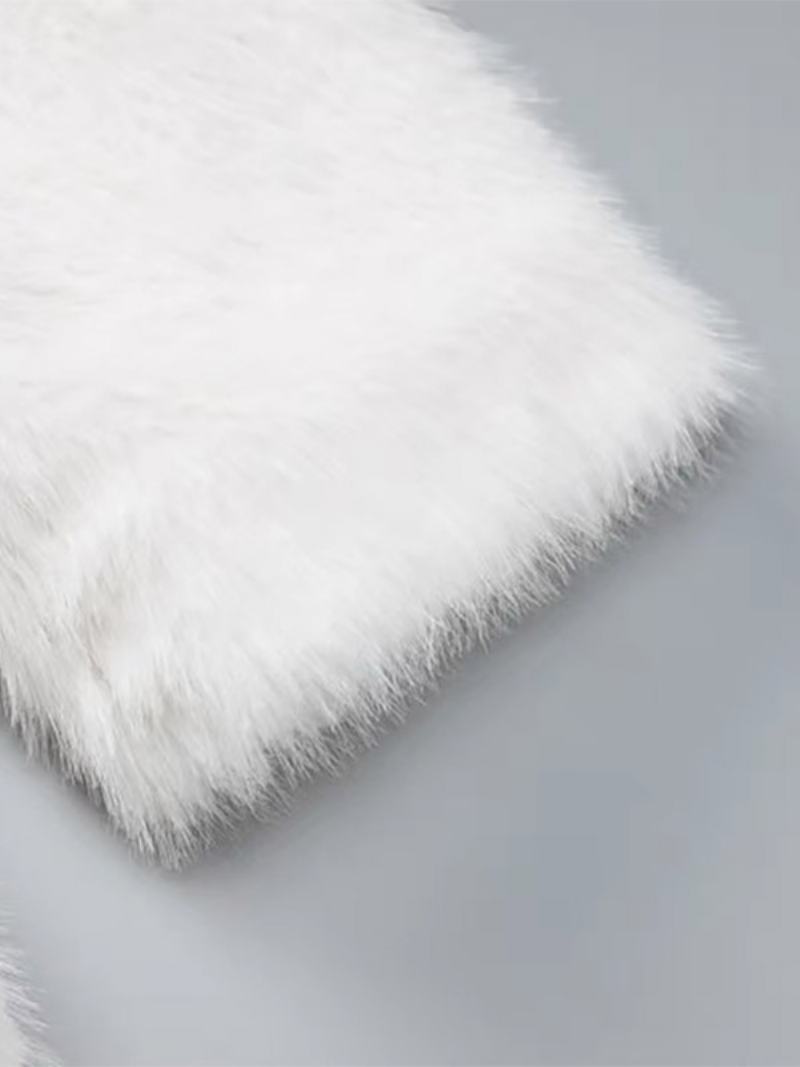 Dámský Bílý Oversized Kabát Z Umělého Kožichu S Vroubkovanou Klopou A Dlouhým Rukávem Svrchní Oblečení - Bílý