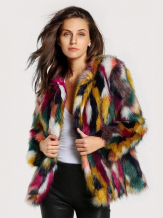Plyšový Kabát Z Umělé Kožešiny Color Block Zimní Svrchní Oblečení Pro Ženy
