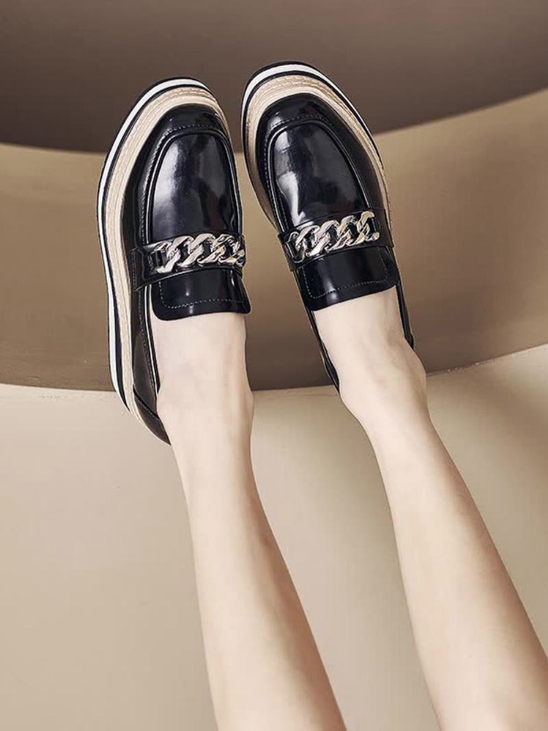 Dámské Kovové Detaily Oxfords Pu Kůže S Kulatou Špičkou Robustní Podpatek - Černá