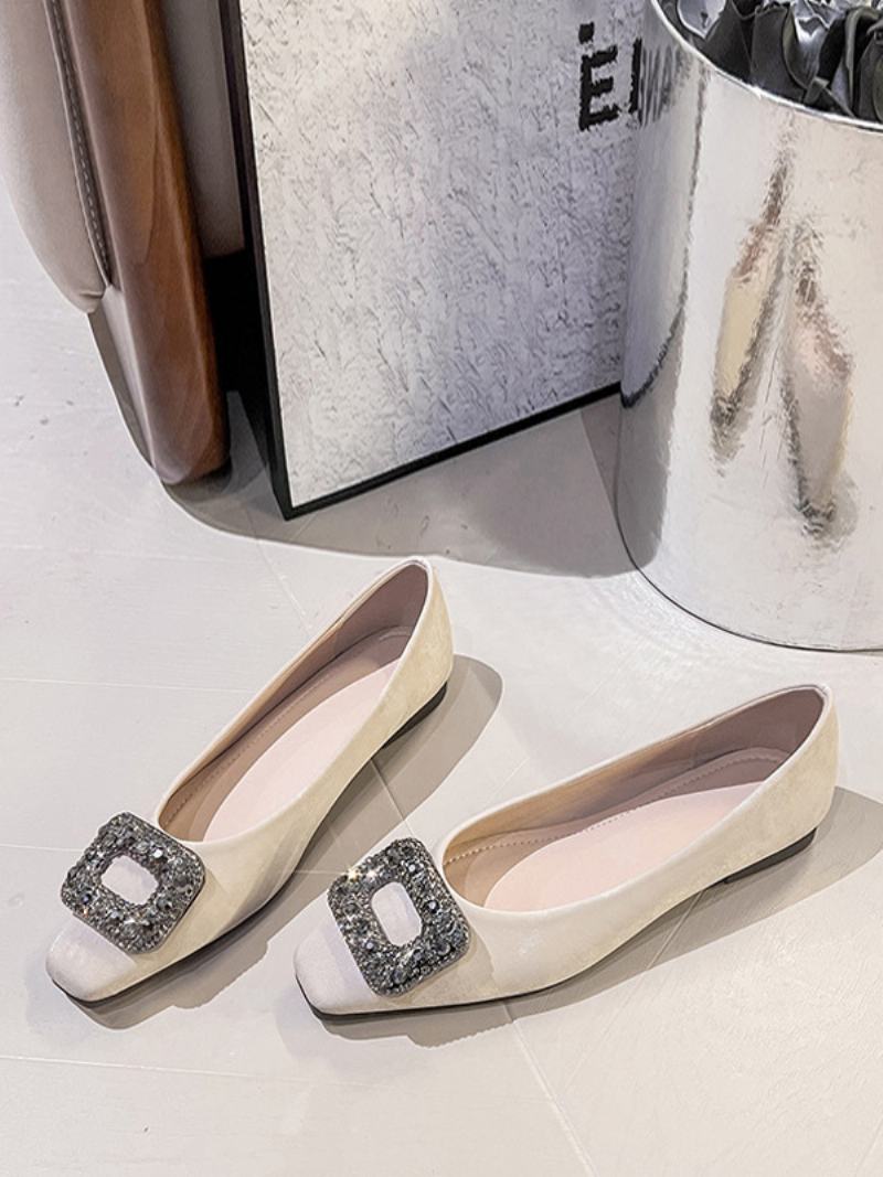 Dámské Luky Čtvercová Špička Semišový Nap Balet Flats - Světle Žlutá