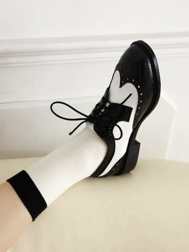 Dámské Oxfordky S Kulatou Špičkou Puppy Heel Z Pu Kůže - Černá