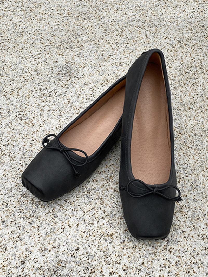 Dámské Ploché Boty Ballet Flats Luky Se Čtvercovou Špičkou - Černá