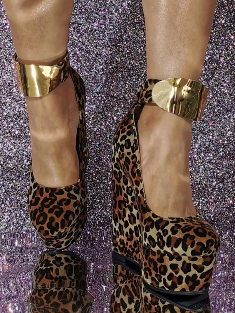 Dámské Sexy Boty Nazouvací Módní Nubukové Klínky S Kulatou Špičkou - Leopard