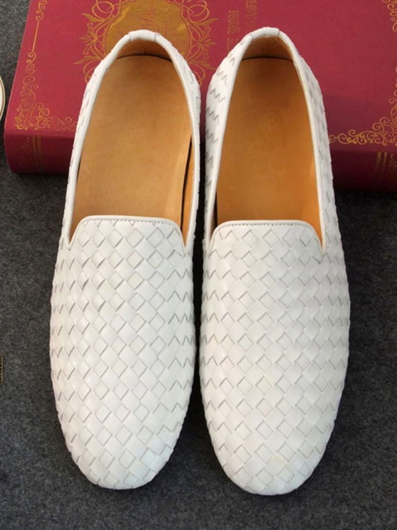 Hovězí Kůže Pánské Slip On Loafer Boty - Bílá