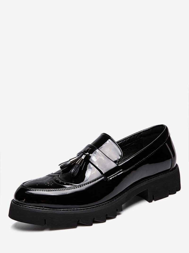 Pánská Platforma Wingtip Tassel Světlé Kožené Mokasíny - Černá
