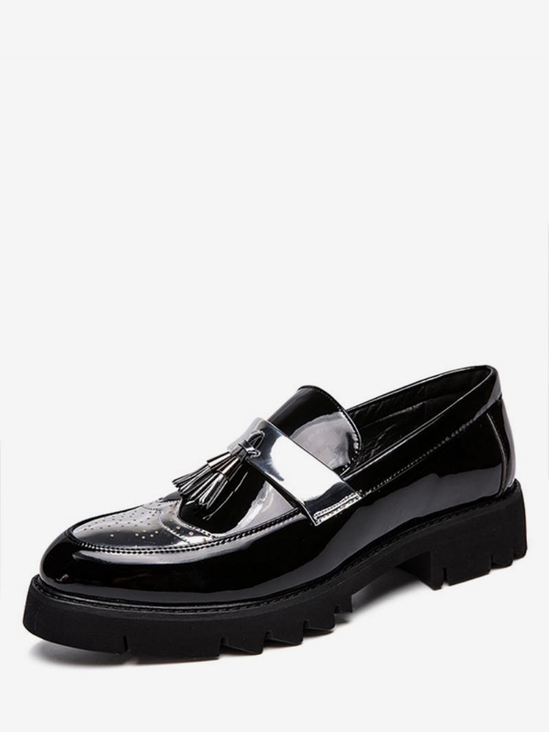 Pánská Platforma Wingtip Tassel Světlé Kožené Mokasíny - Stříbrná