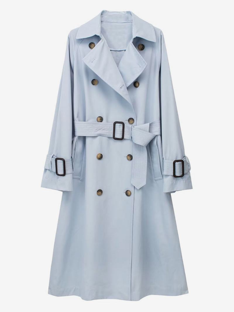 Dámský Trenčkot Baby Blue Svrchní Oblečení S Dlouhým Rukávem Turndown - Baby Blue