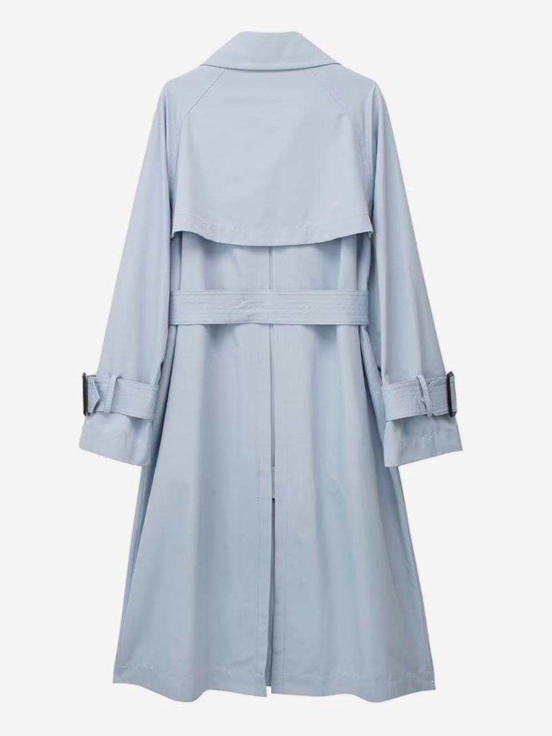 Dámský Trenčkot Baby Blue Svrchní Oblečení S Dlouhým Rukávem Turndown - Baby Blue