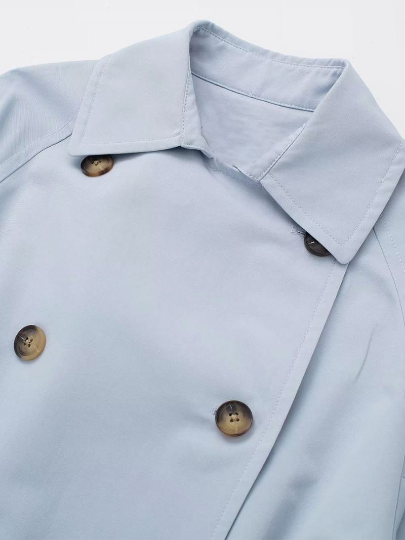 Dámský Trenčkot Baby Blue Svrchní Oblečení S Dlouhým Rukávem Turndown - Baby Blue