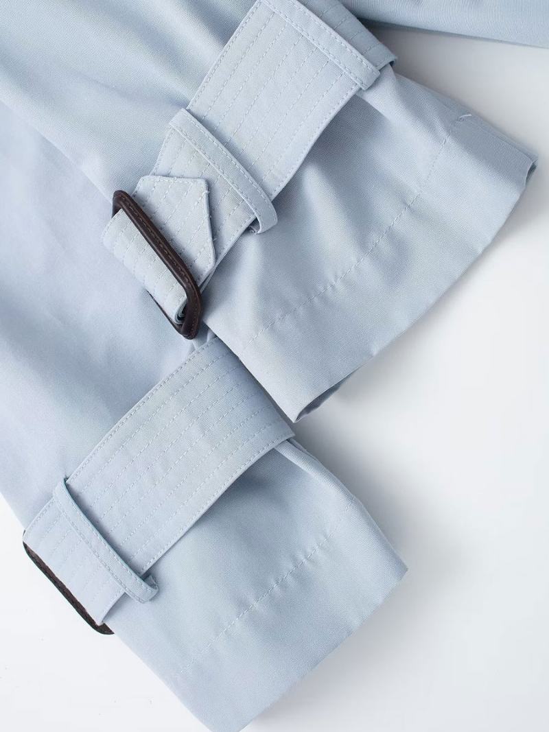 Dámský Trenčkot Baby Blue Svrchní Oblečení S Dlouhým Rukávem Turndown - Baby Blue