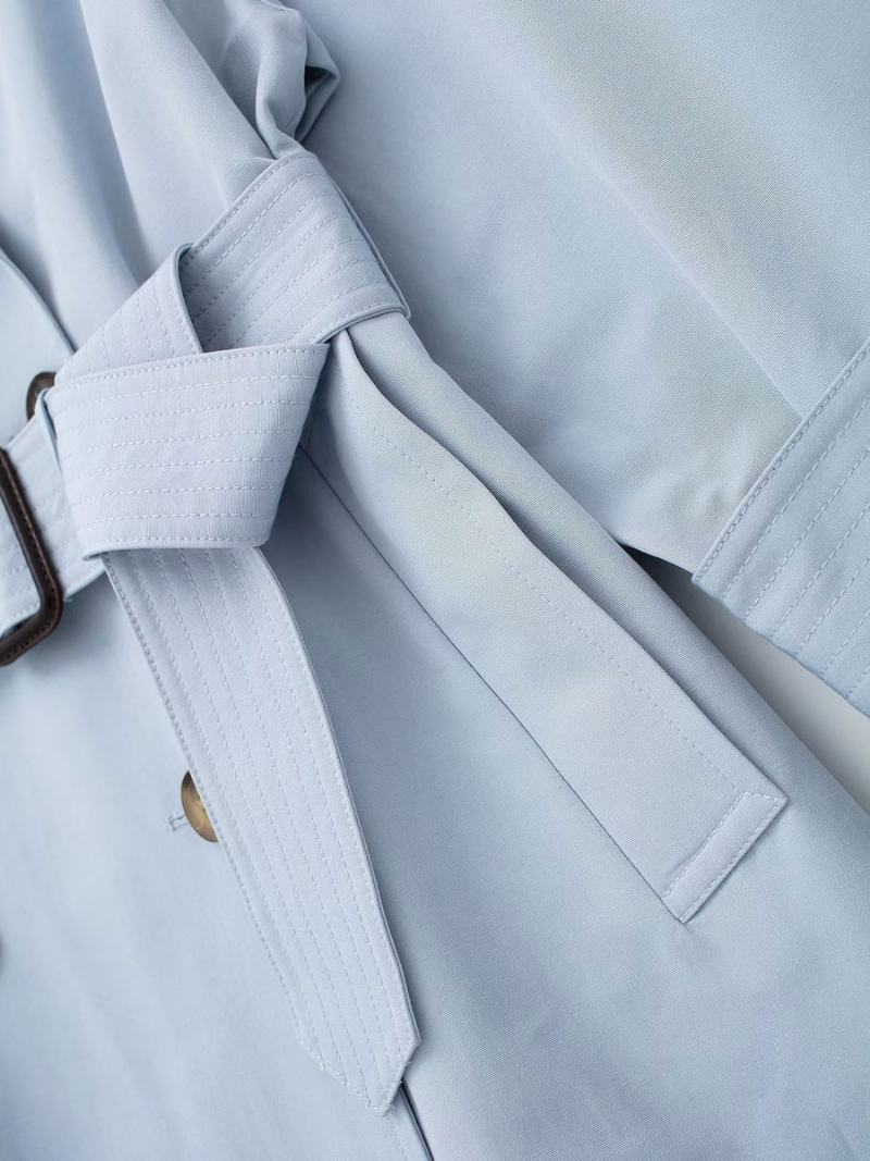 Dámský Trenčkot Baby Blue Svrchní Oblečení S Dlouhým Rukávem Turndown - Baby Blue