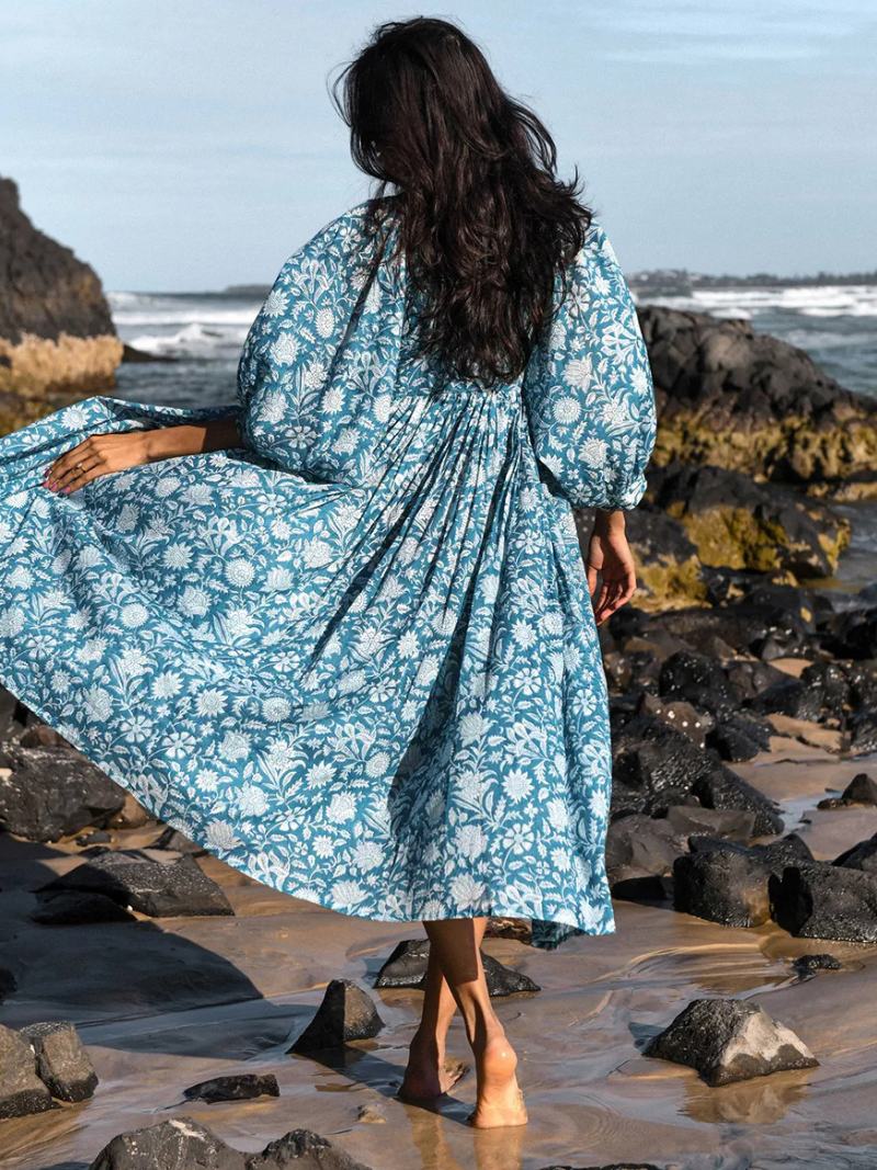 Dámské Letní Šaty Boho S Potiskem Polovičními Rukávy - Teal