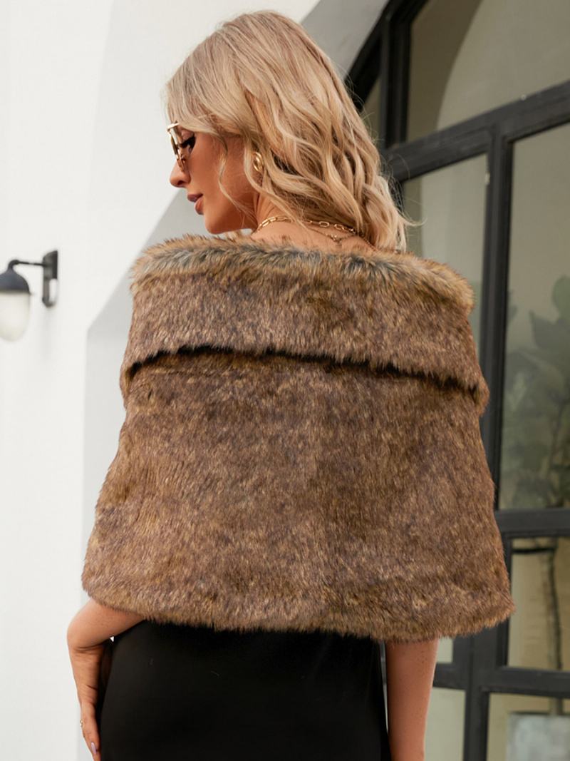 Dámská Pelerína Z Umělé Kožešiny Poncho Bateau Neck Jednobarevné Podzim Zima - Khaki
