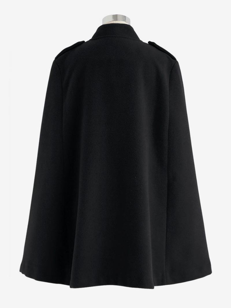 Černý Pončo Kabát Double Breasted Cape Spring Svrchní Oblečení Pro Ženy - Černá