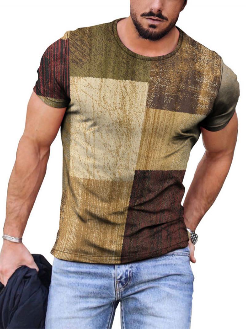 Pánská Trička Casual Jewel Neck Color Block Krátké Rukávy