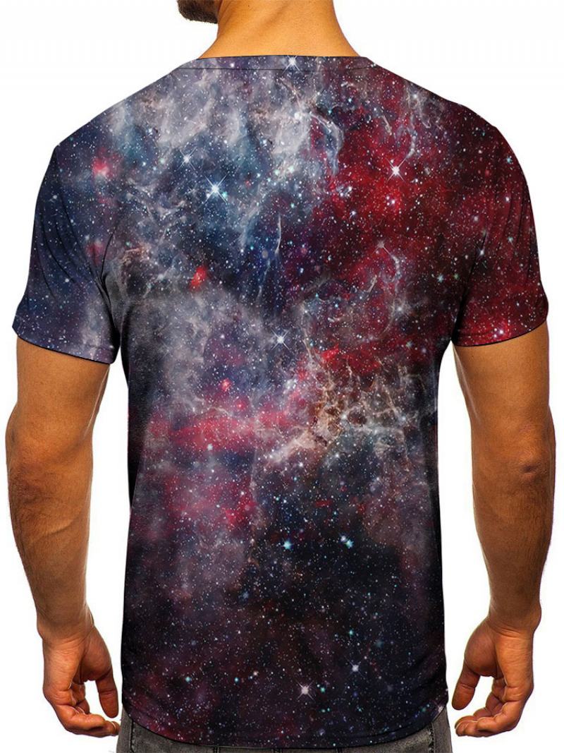 Pánská Trička Casual Jewel Neck Printed Krátké Rukávy - Černá