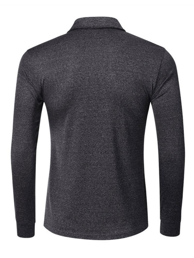 Pánská Trička Casual Turndown Collar Oversized Dlouhé Rukávy - Deep Grey