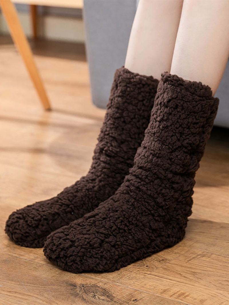 Černé Ponožky Vysoce Kvalitní Nadýchaný Úplet Zimní Hustý Teplý Útulný Fuzzy Kalcetiny Felpa Floor Invierno Dámské - Kávově Hnědá
