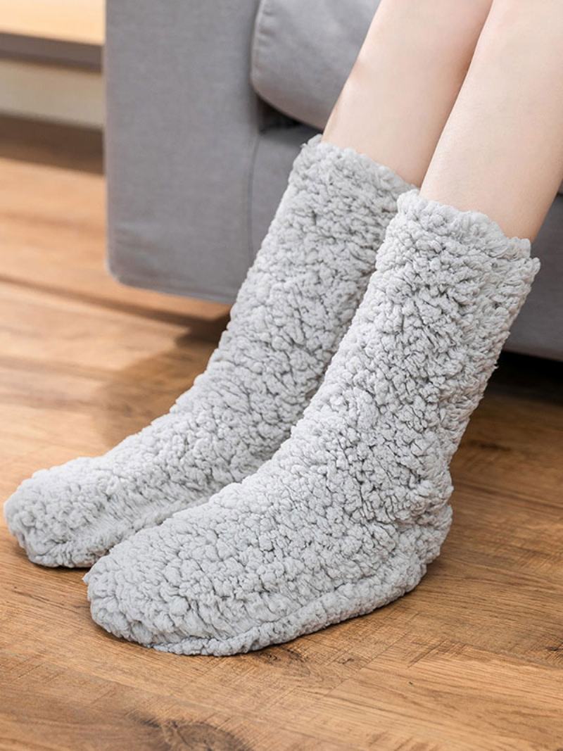 Černé Ponožky Vysoce Kvalitní Nadýchaný Úplet Zimní Hustý Teplý Útulný Fuzzy Kalcetiny Felpa Floor Invierno Dámské - Světle Šedá