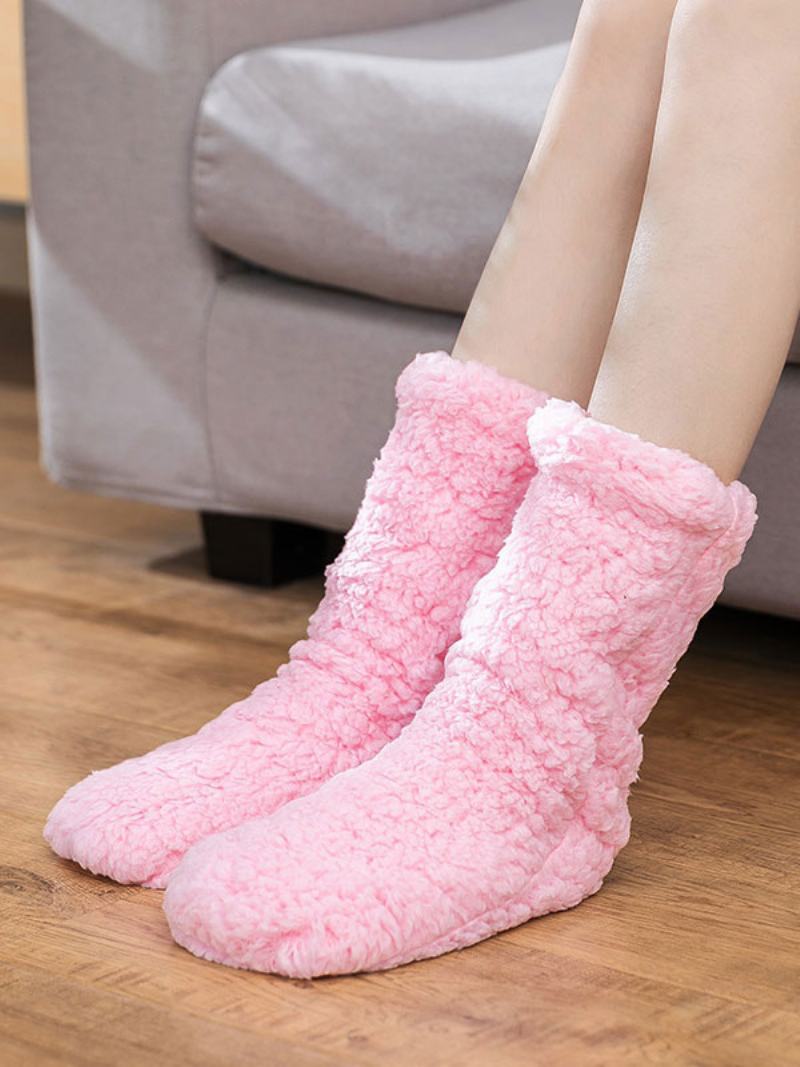 Černé Ponožky Vysoce Kvalitní Nadýchaný Úplet Zimní Hustý Teplý Útulný Fuzzy Kalcetiny Felpa Floor Invierno Dámské - Růžová