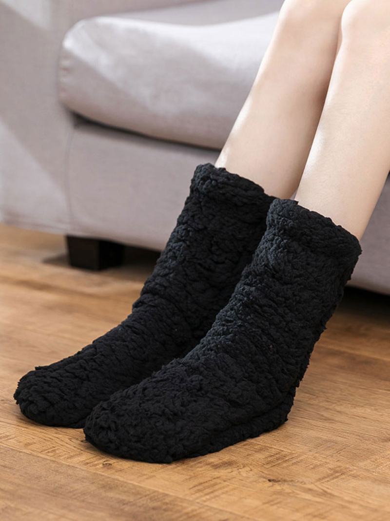 Černé Ponožky Vysoce Kvalitní Nadýchaný Úplet Zimní Hustý Teplý Útulný Fuzzy Kalcetiny Felpa Floor Invierno Dámské - Černá